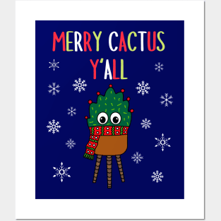 Merry Cactus Y'all - Christmas Cactus With Scarf Posters and Art